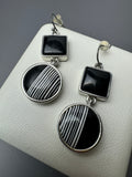 Black & White Geometric Silver Tone Drop Earrings