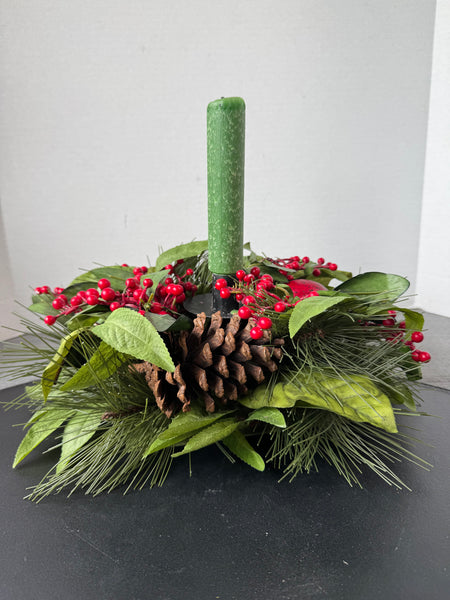 Faux Fruit & Hollyberries Candle Centerpiece