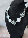 Black & White Beaded Necklace with Zebra Print Accents