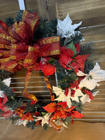 (A) Red And White Poinsettia Christmas Wreath