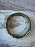 Cream Enamel & Textured Gold Tone Hinged Cuff Bracelet