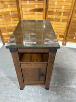End Table/Cabinet with Protective Glass and Tea Table Pull Out Shelf