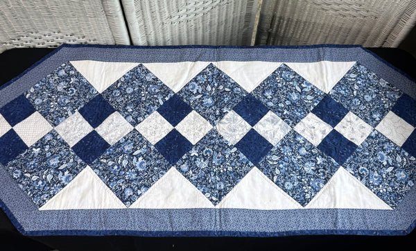 Blue & White Floral Patchwork Hand Made Table Runner