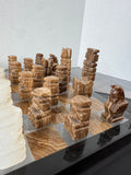 Carved Onyx Heavyweight Aztec Chess Set AS IS (READ DESCRIPTION CAREFULLY)