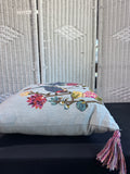 Asian Inspired Crowned Cranes Embroidered Throw Pillow with Tassels