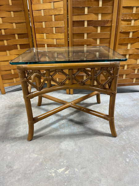 Rattan Glass Top Side Table