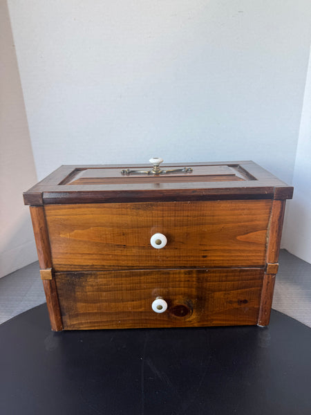 Wooden Vintage Sewing Box with Porcelain Knobs - See Description