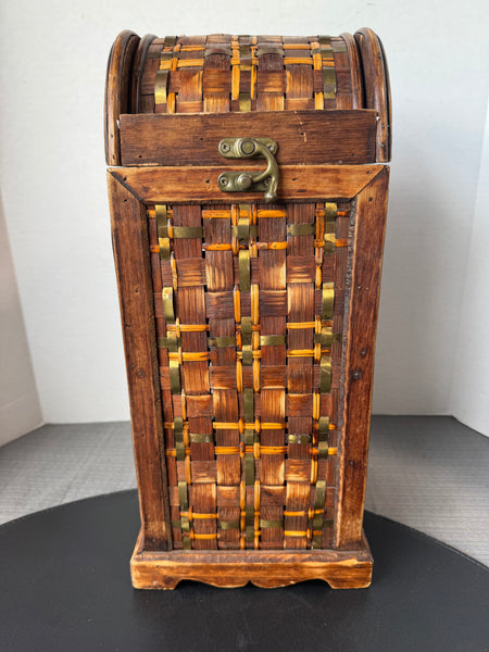 Woven Wine Box Look Flip-Top Waste Basket