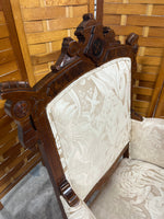 Victorian Rococo Revival Style Arm Chair with Demask Fabric