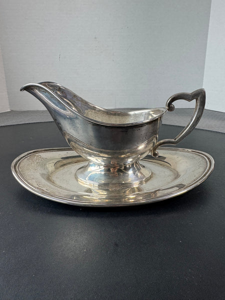 Fisher Sterling Silver Gravy Boat with Attached Saucer