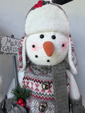 Pair of Cozy Gray Sweater Winter Standing Plush Snowmen Decor