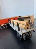 No. 2412 Flat Car Vintage Lionel Train for “O” Gauge Track with Logs, Box & Box Liner