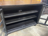 Distressed Black Console Cabinet with Glass Doors
