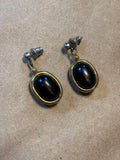 Gold Tone Oval Earrings with Black Beads