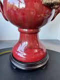Chinese Red Oxblood Style Double Handled Stoneware Urn Lamp (WORKS)