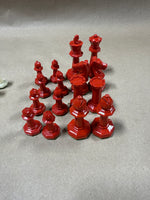 (A) Red And White Drueke Chess Pieces With Case — 32 Pieces