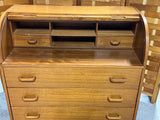 Teak Veneer Mid Century Modern Style Roll Top Desk ***HEAVY ITEM*** READ DETAILS ON PICK UP POLICY***
