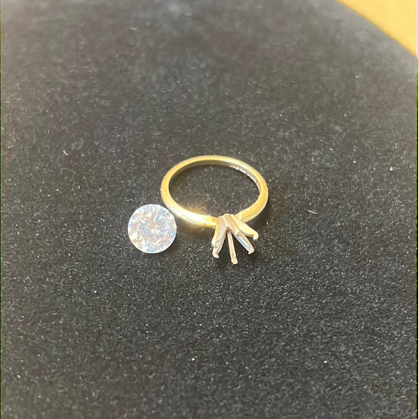 14K Gold Engagement Ring Setting (6 Prongs) & CZ Stone - SIZE 5 1/2