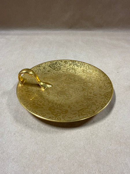 Gold Encrusted Floral Dish With Handle — Bavaria Tirschenreuth