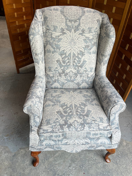 B- Elephant Print Wing Back Chair