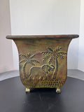 Embossed Elephant Square Metal Clawfoot Planter