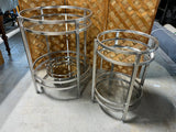 Set of 2 Round Chrome/Mirrored/Glass Side Tables with Extra Removable Tray