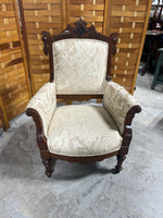 Victorian Rococo Revival Style Arm Chair with Demask Fabric