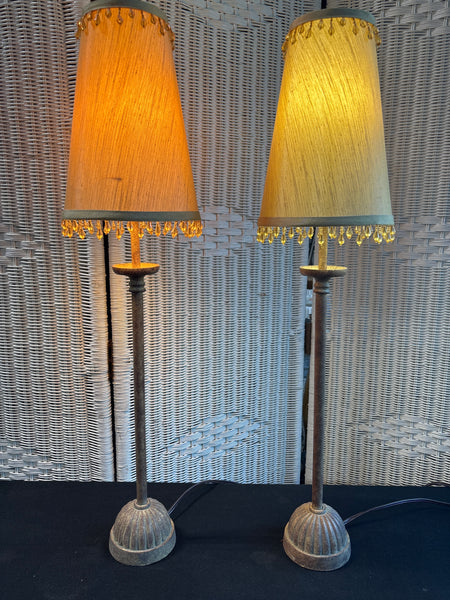 Pair of Metal Tall/Skinny Table Lamps with Beaded Shades