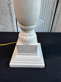 Distressed Cream Spindle Lamp with Blue Floral Shade (WORKS)