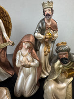 9-Piece Large Pearlesque Painted Bisque Nativity Set