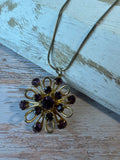 Sarah Coventry Style Gold Tone 3-D Flower Necklace with Purple Faceted Stones