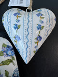 Pair of Evergreen Blue Hydrangeas Puffed Metal Hanging Hearts