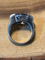 Sterling Ring with Faceted Blue Stone - SIZE 8.75