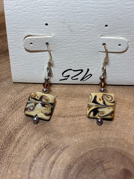 Sterling Earrings with Glass Brown Swirl Beads (TWO AVAILABLE PRICED INDIVIDUALLY $12 EA)
