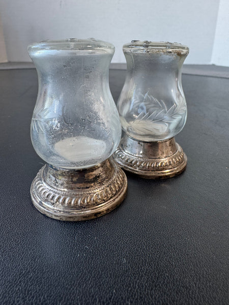 Raimond Glass Salt & Pepper Shakers with Sterling Silver Bases