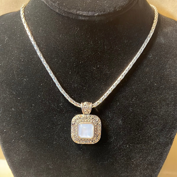 Silver Tone Necklace with Square Pendant