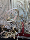 Gold & Frosted Faux Florals in Red Wooden Woven Basket