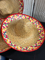 Trio of Red Rimmed Straw Sombreros