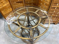 Bamboo Style Rattan Glass Top Table , NO CHAIRS