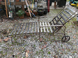 Brown Metal Outdoor Chaise Lounge w/Wheels and Cushion