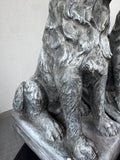 Pair of Plaster Gargoyle Style Wolf Garden Sculptures or Halloween Decor