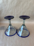 Pair of Cobalt Rimmed Mexican Style Martini Glasses