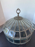 Art Nouveau Vintage Brass & Beveled Glass Hanging Pendant Light