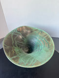 Signed Handcrafted Green Raku Pedestal Pottery Bowl