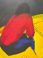 Vibrant Primary Colored Painting of Man in Boat