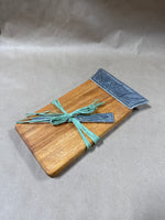 Wood Cheese Board With Silver Leaf End And Silver Knife