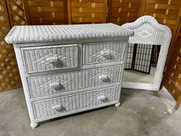 White Wicker Dresser with Mirror