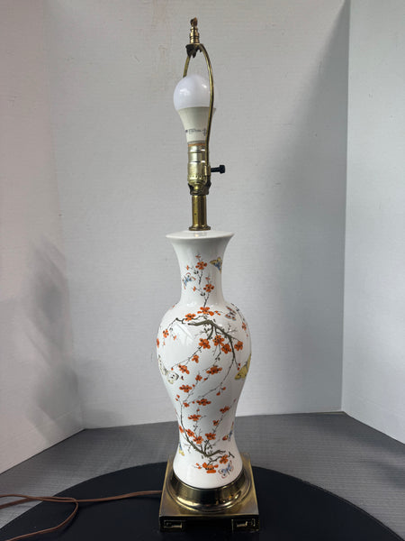Asian Inspired Vintage Butterflies & Cherry Blossoms Ceramic Lamp (WORKS)