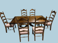 Thomasville Dining Table with 2 Leaves, 6 Chairs, and Table Pads