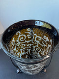 Crackled Mosaic Glass Hurricane in Metal Scroll Stand
